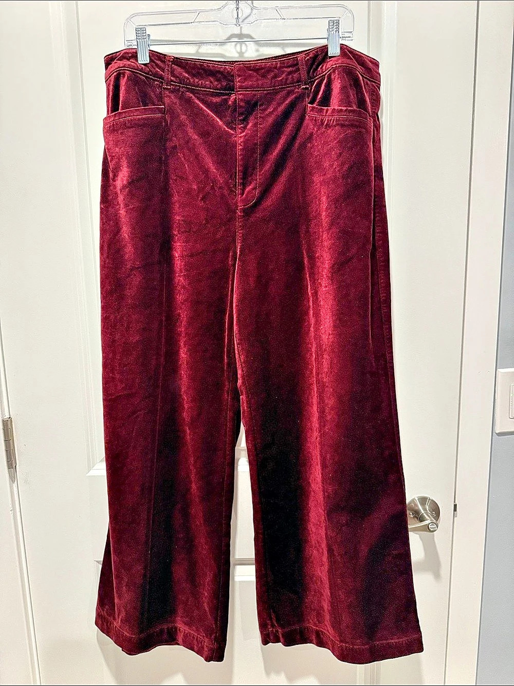 Paige Anessa Velvet Trousers Wide Leg Burgundy Waist 33 NWT